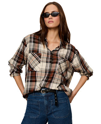 Women's Long-Sleeve Plaid Button-Up Shirt | Macy's
