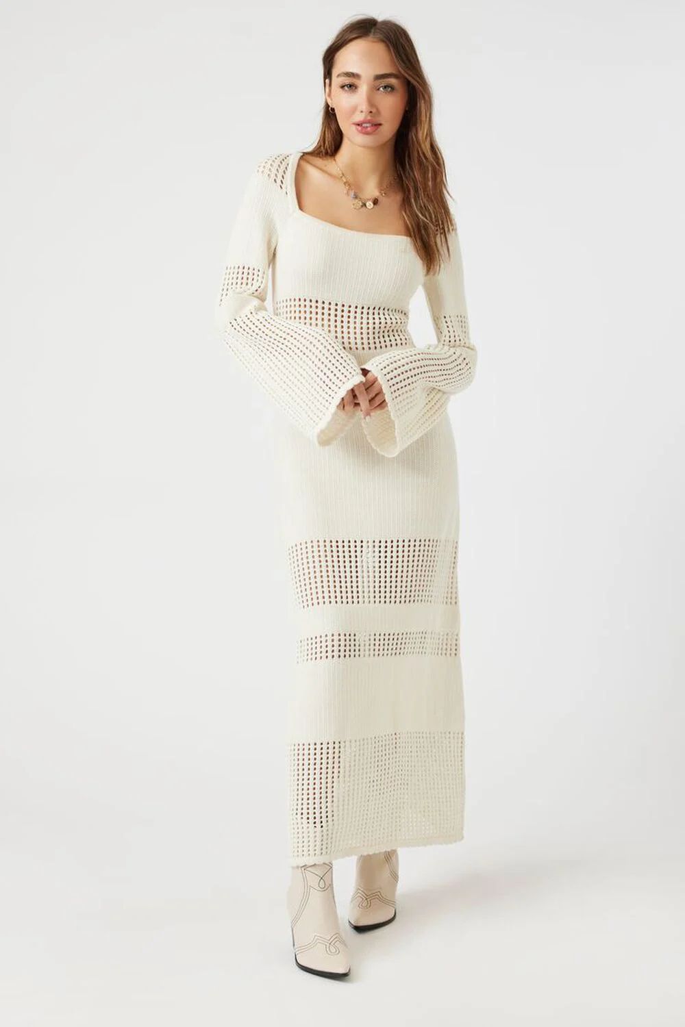 Open-Knit Bell-Sleeve Maxi Dress | Forever 21 (US)