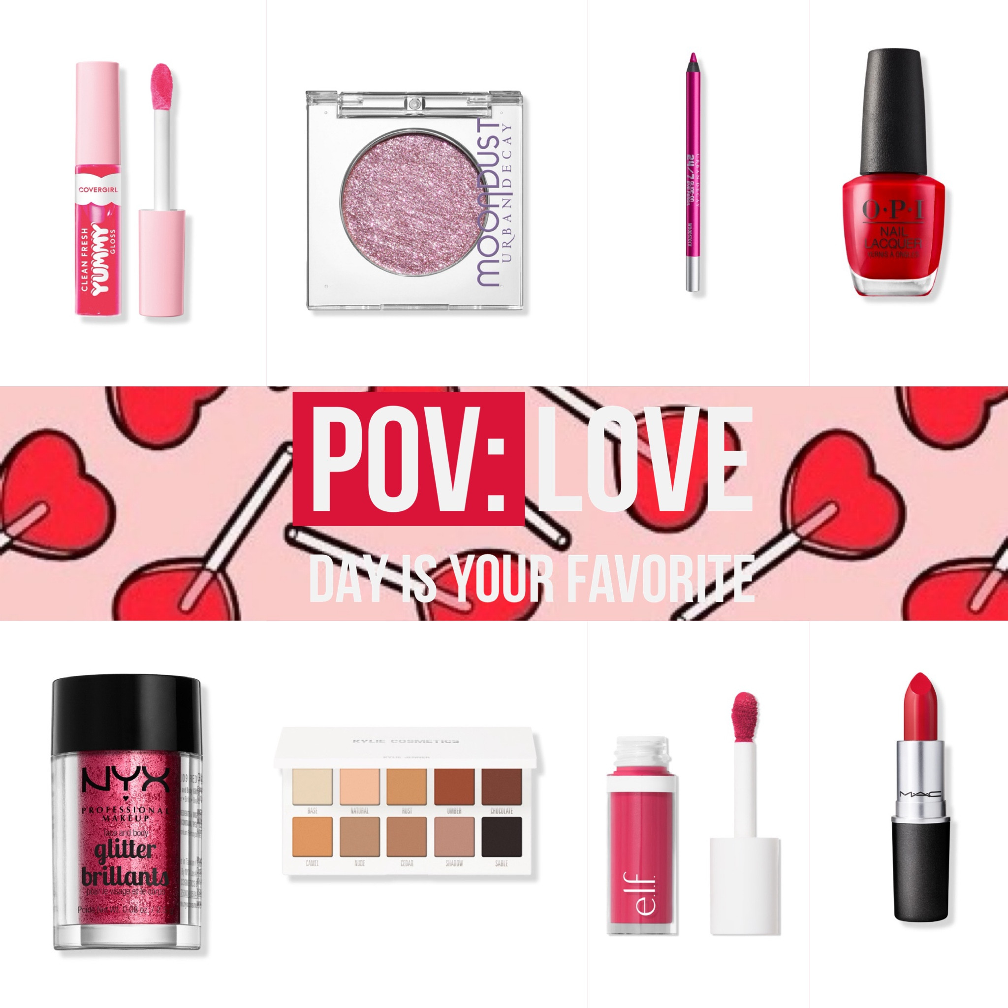 Who else is super excited for Valentine’s?! 
One of my favorite holidays, so I figured why not share a few favorites that relate to love day to help you prepare and feel a little •extra• 💋💕
1- Love this one- Covergirl Yummy gloss in shade- But first a cosmo
2-A pretty pink shimmer ✨ Urban Decay- shade 
3- Urban Decay gorgeous shimmer ✨ in- Glitter Rock 
4- Opi nail polish in the perfect red- Red heads ahead
5- Nyx loose glitter ✨ because why not?! 
Urban decay eyeshadow in- Glitter Rock
Mac lipstick for that red lip in- Brave Red
6- A Neutral palette to help slay the red or pink lips! This is Kylie cosmetics- Matte neutrals 
7- A pretty pink blush- Elf camo liquid blush in- Comin’ in Hot Pink 
8- Mac lipstick in epic red- shade Brave Red

Tags-
#valentinesday #loveday #redmakeup #pinkmakeup #valentinesmakeup #povbeauty #povlovedayisyourfavorite
#favoritethings #allthingsbeuaty #maccosmetics #nyxcosmetics #opi #covergirl #urbandecaybeauty #valentinesideas #elfcosmetics #kyliecosmetics

#LTKfindsunder50 #LTKbeauty #LTKGiftGuide