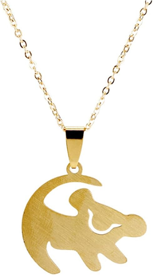 Lion Cartoon Movie King Simba Painting Goldtone Metal Charm Necklace | Amazon (US)