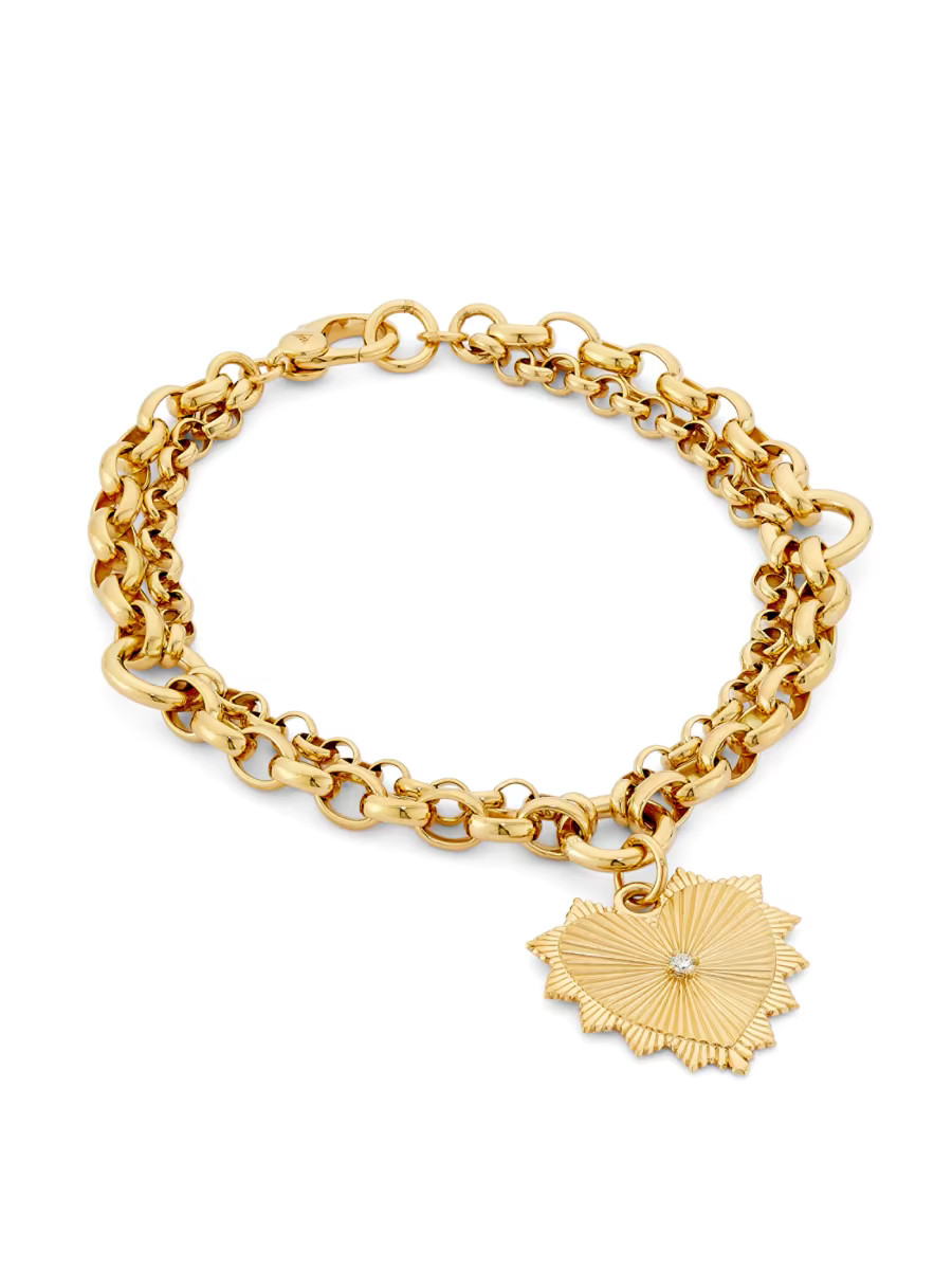 True Love 18K Yellow Gold & 0.27 TCW Diamond Heavy Mixed Belcher Chain Charm Bracelet | Saks Fifth Avenue