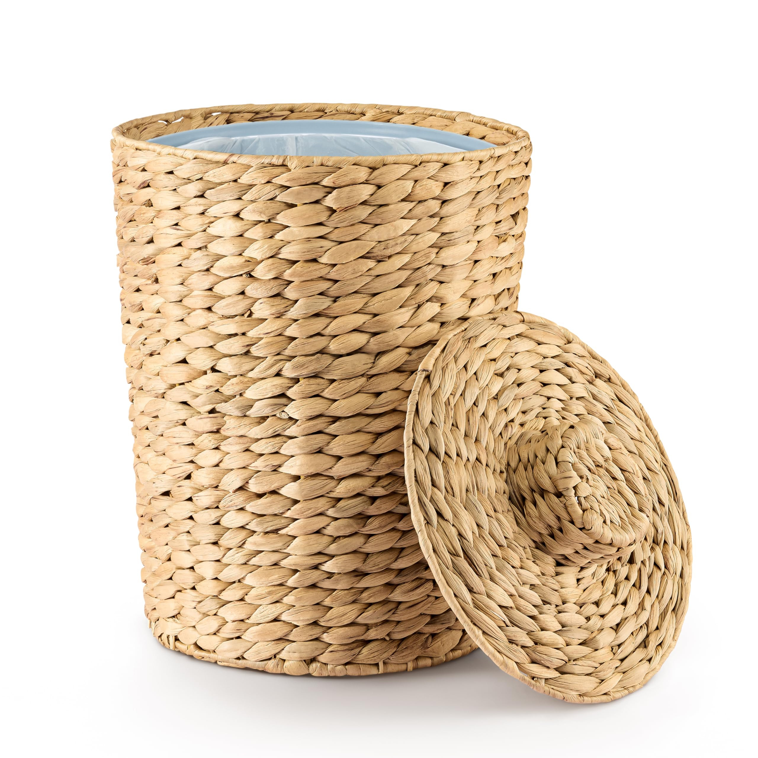 2 Gallons Wicker Waste Basket - Water Hyacinth Bathroom Garbage Can with a Lid - Bathroom Trash C... | Amazon (US)