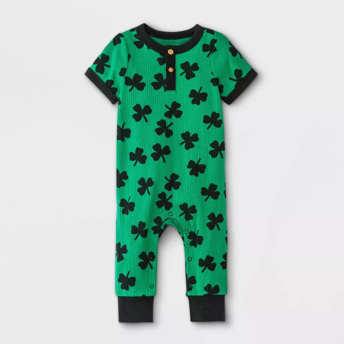 Baby Boys' St. Pat's Rib Short Sleeve Romper - Cat & Jack™ Green | Target