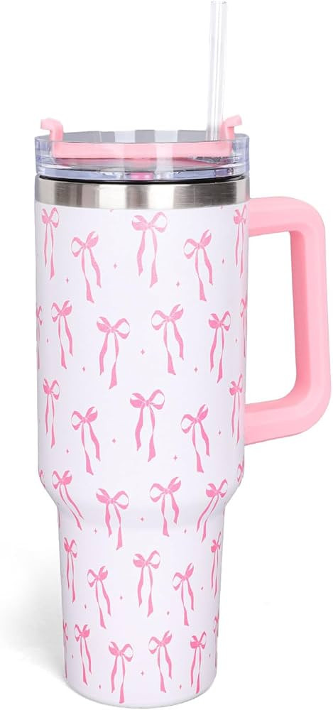 Whaline 40oz Pink Bow Tumbler with Handle Straw and Lid Bow-Knot Travel Coffee Tumbler Cup for Wo... | Amazon (US)