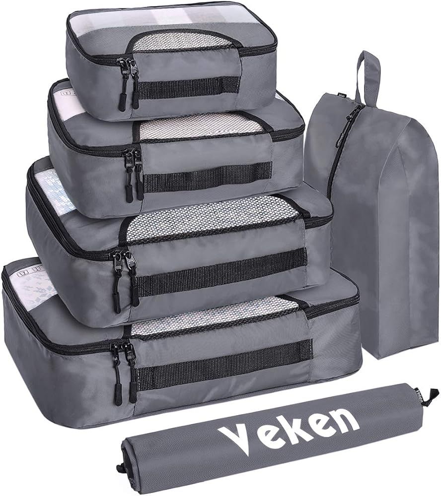 6 Set Packing Cubes, Travel Luggage Organizers with Laundry Shoe Bag | Amazon (US)