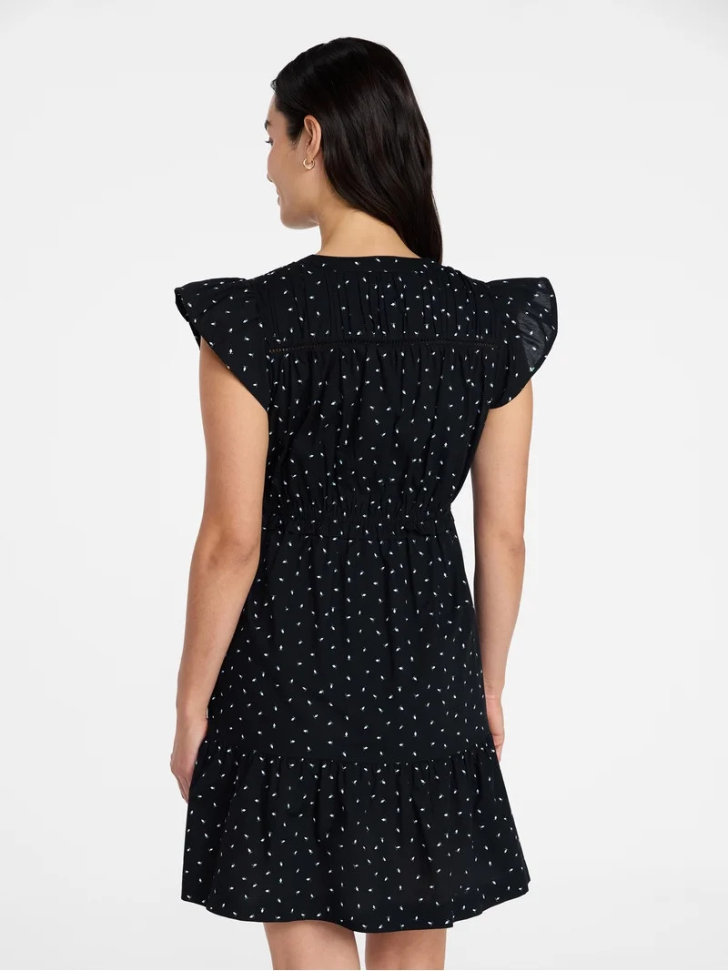 Time and Tru Women's Cotton Flutter Sleeve Mini Dress, Sizes XS-XXXL | Walmart (US)