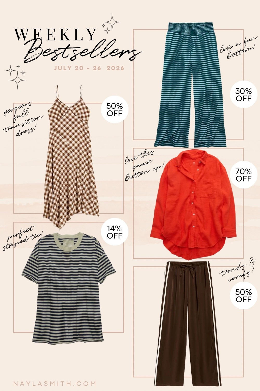 Weekly Bestsellers! Plaid midi dress (I wear L, Canadian link under “similar products”), striped tee (I wear L), striped wide leg pants (I wear L), gauze cotton button up shirt (I wear L), chocolate brown satin track pants (I wear L, Canadian link under “similar products”)

#LTKsale #LTKsummer #LTKdresses
