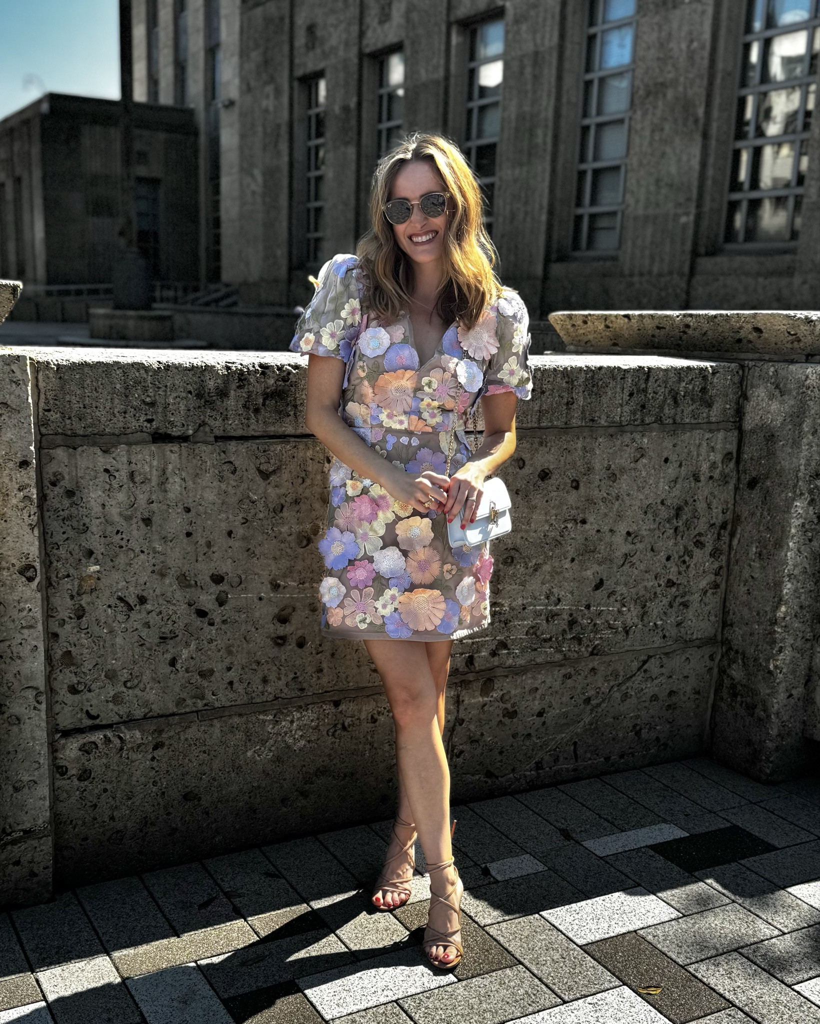 Love love love this 3D floral dress from Elliat. Shoes are Amazon and shades are Maui Jim.