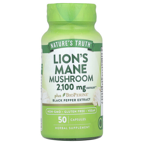 Nature's Truth, Lion's Mane Mushroom Plus BioPerine®, 2,100 mg, 50 Capsules | iHerb