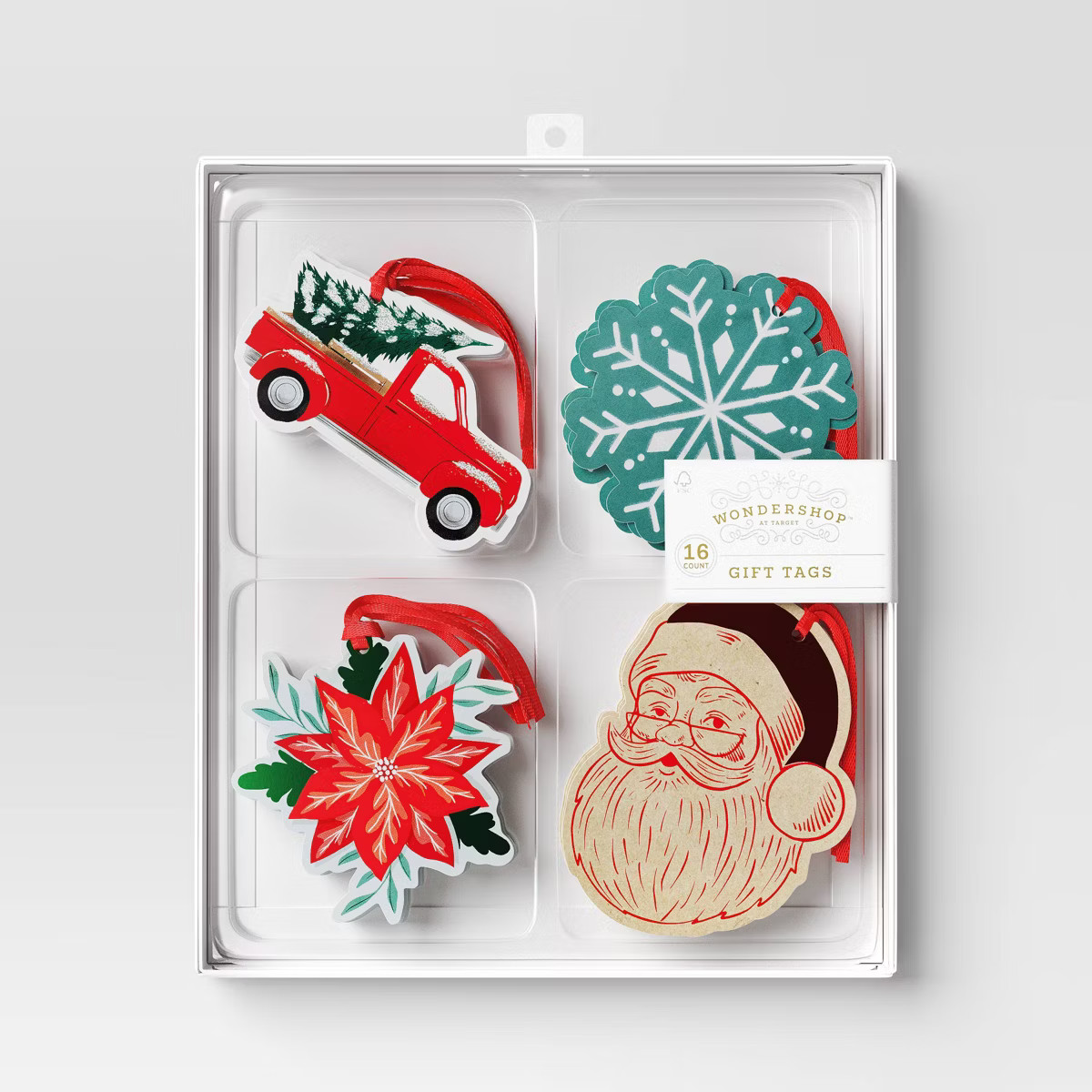16ct Christmas Tie-On Gift Tags Truck/Snowflake/Poinsettia/Santa - Wondershop™ | Target