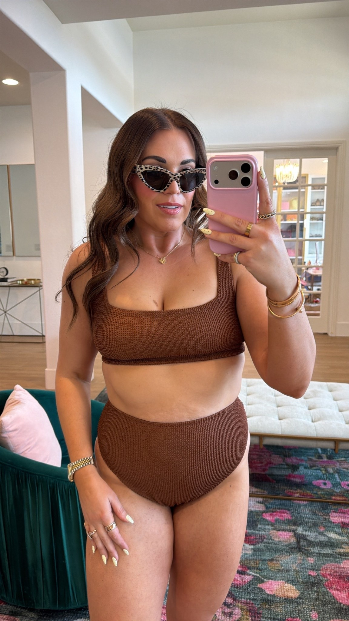 curvy midsize swim look for spring break! in the size large in top and bottom chocolate brown scrunch! 🤎 in the l/xl in sarong 

#LTKSwim #LTKMidsize #LTKSeasonal
