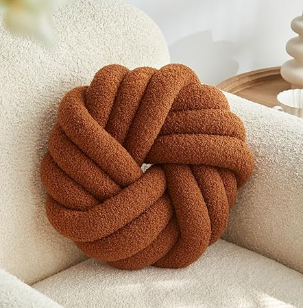 Brown Knot Pillow 13.7'' Round Throw Pillow Soft Plush Knot Ball Pillow Handmade Knotted Pillow M... | Amazon (US)