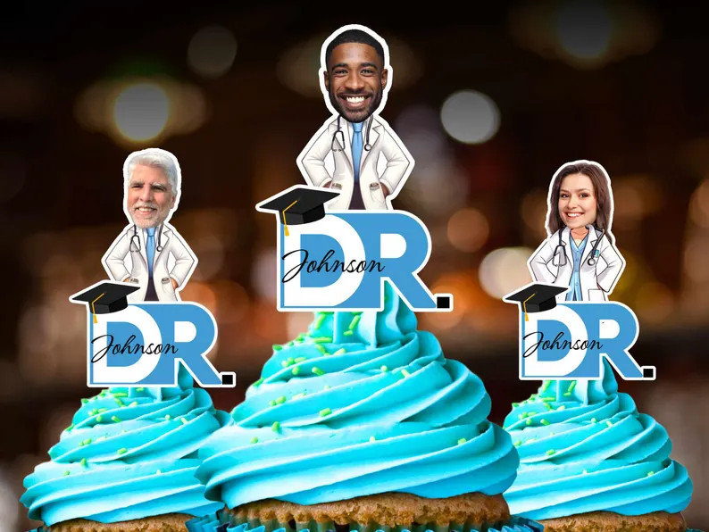 Doctor Graduation Party Fun Custom Face Decor Cupcake Toppers Medical School Grad Dr. Cartoon W F... | Etsy (Global)