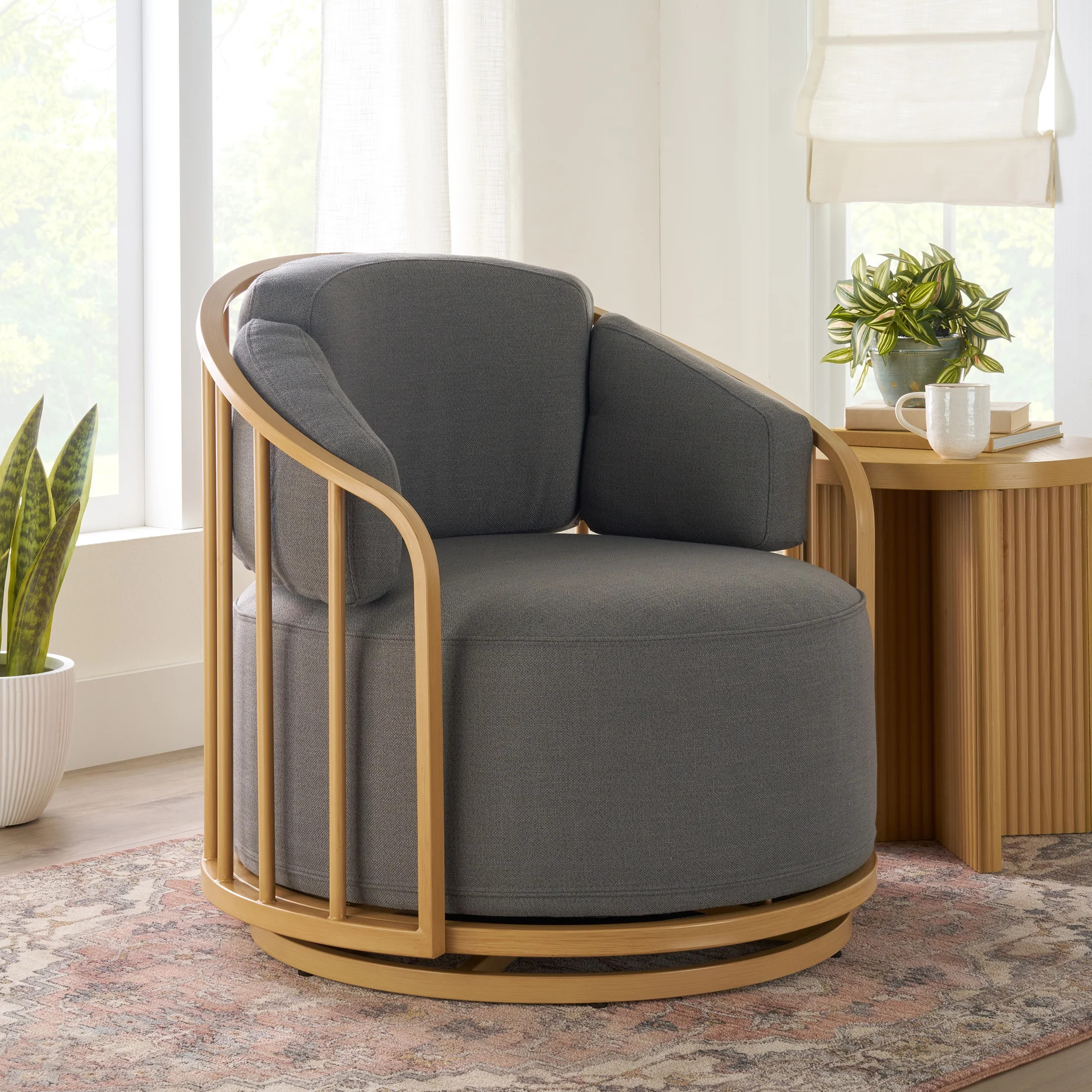 Better Homes & Gardens Lillian Swivel Birdcage Accent Chair, Charcoal Linen | Walmart (US)