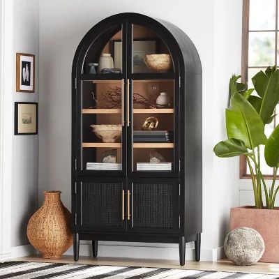 Member's Mark Enzo Bookcase Storage Cabinet With Rattan Cabinet Doors, Black Finish | Sam's Club