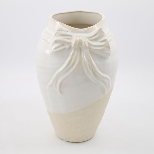 Cream Bow Ceramic Vase 33cm x 14cm | TK Maxx
