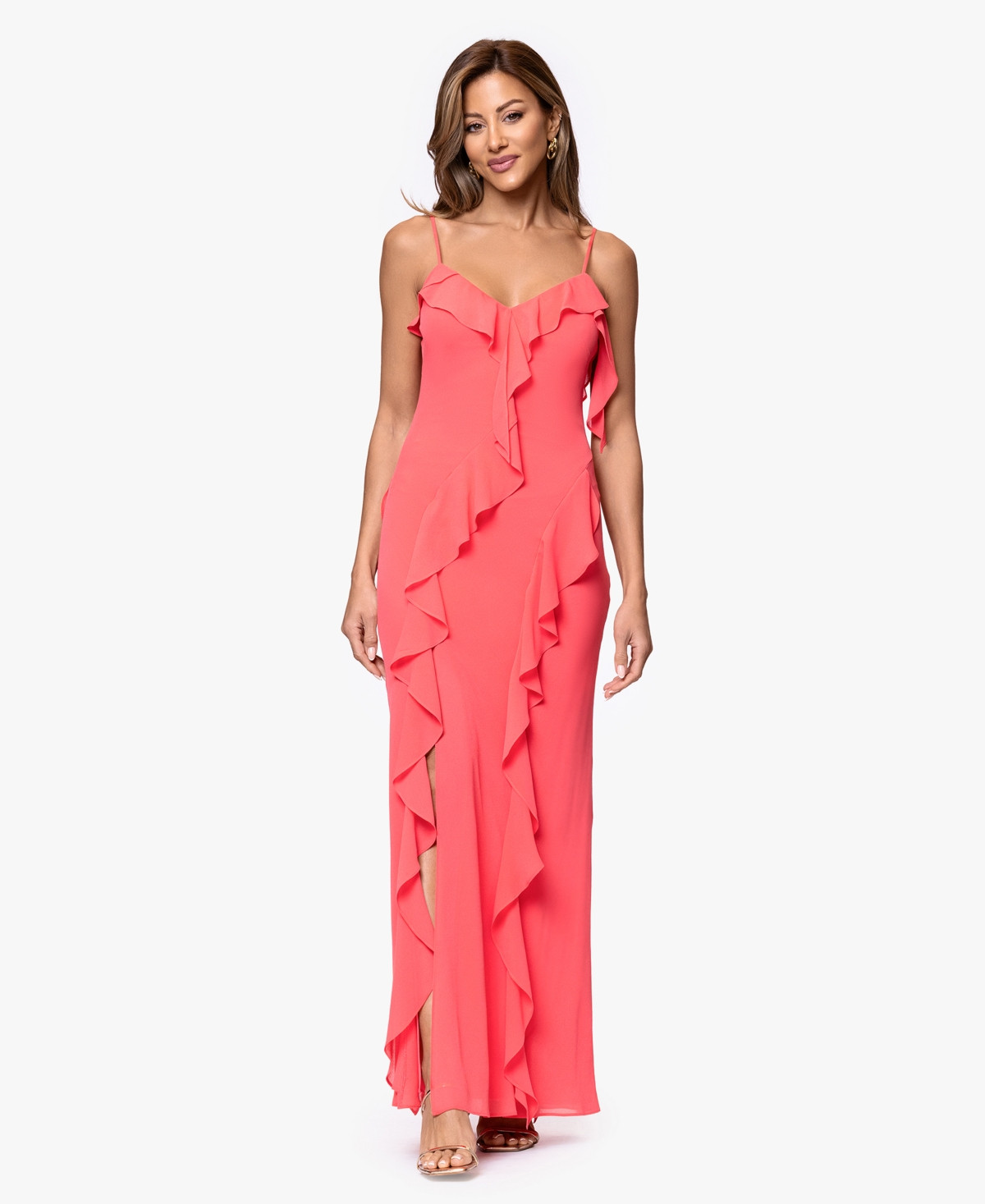 XSCAPE Women's Ruffle Detail Maxi Dress - Macy's | Macy's