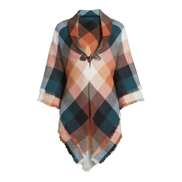 Time and Tru Women's Plaid Ruana with Toggle Closure, Sizes S/M-L-XL | Walmart (US)