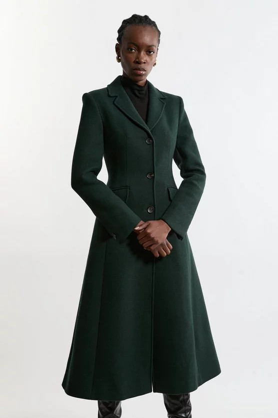 Premium Italian Manteco Wool Full Skirted Tailored Midaxi Coat | Karen Millen US