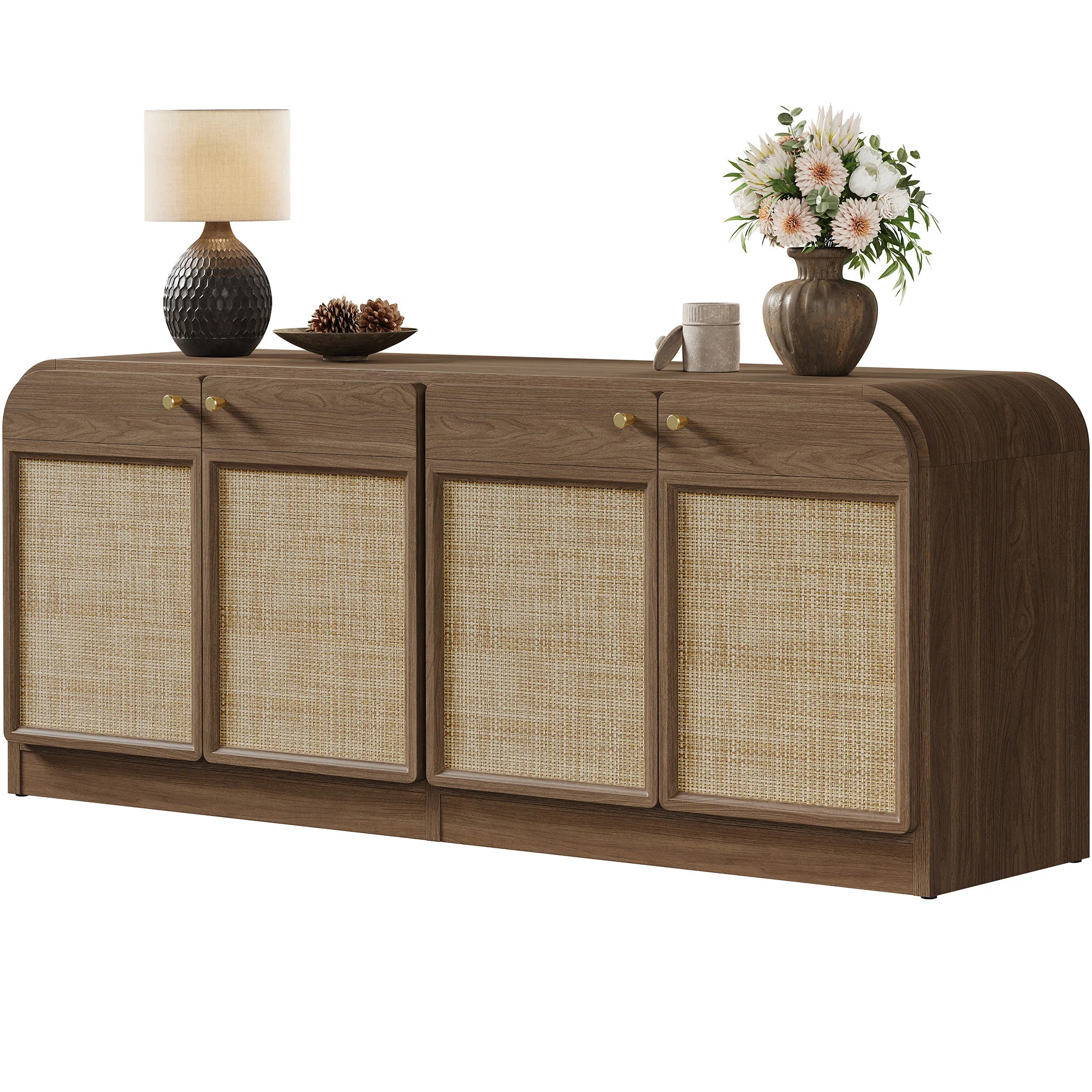 Boho TV Stand for TVs Up To 65" with 4 Rattan Storage Cabinets | Wayfair North America