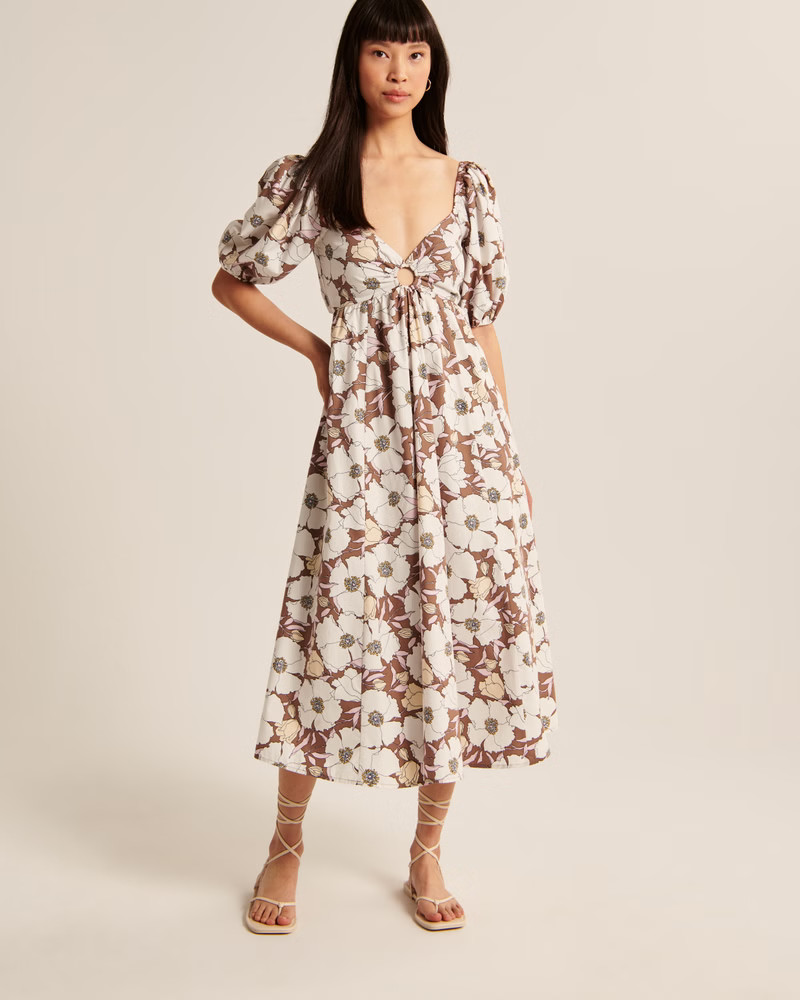 Women's O-Ring Puff Sleeve Midi Dress | Women's Dresses & Jumpsuits | Abercrombie.com | Abercrombie & Fitch (US)