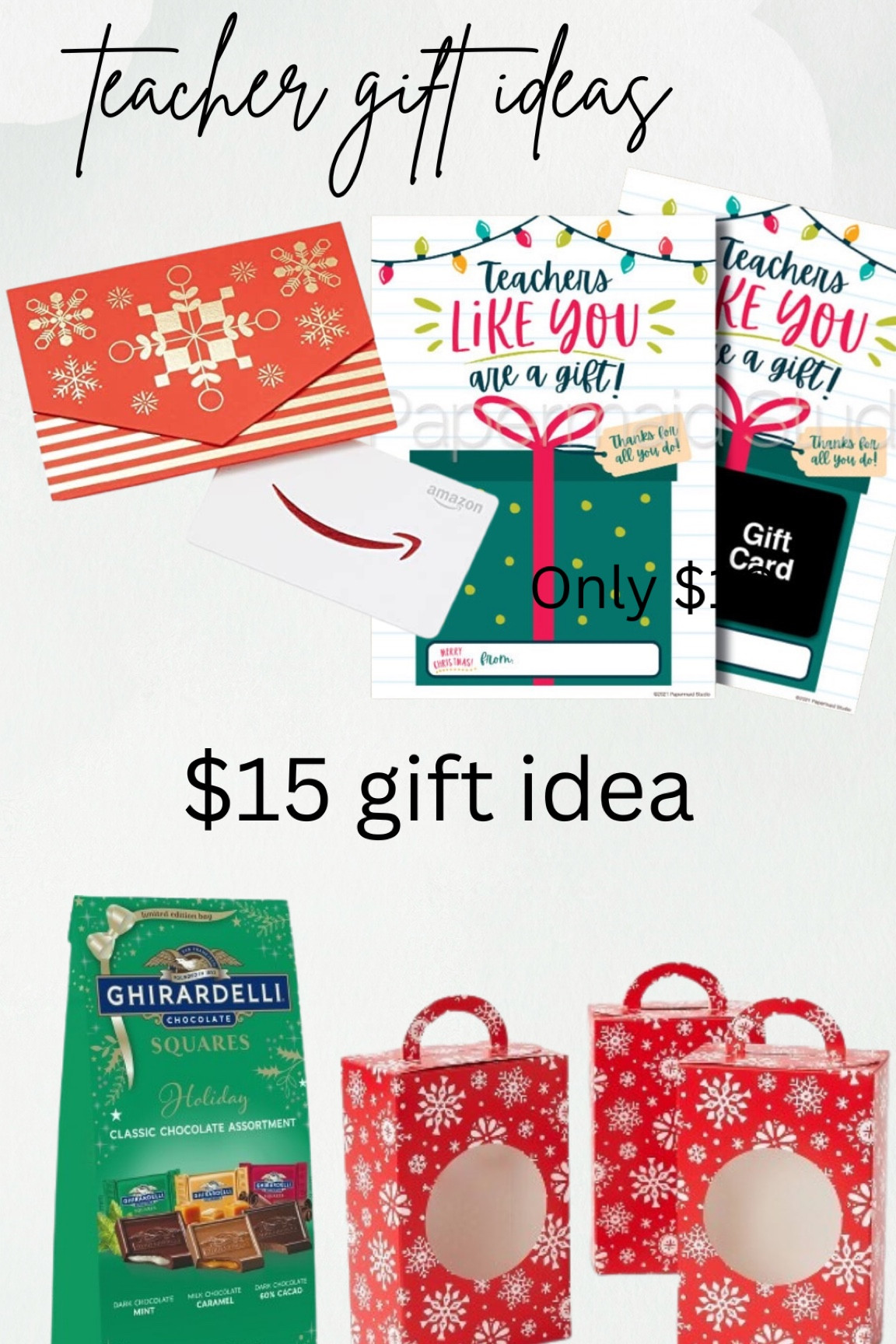 Teacher Christmas gift idea. Gift card of choice with cut print out, I had mine printed at Staples. Then I filled these cute gift boxes, they’re 6 for only $5 with Christmas chocolates. 

#LTKHoliday #LTKfamily #LTKkids