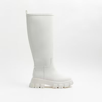 White knee high rubber chunky boots | River Island (UK & IE)