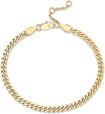 PAVOI 14K Gold Plated Paperclip/Curb/Figaro Chain Adjustable Bracelet for Women | Amazon (US)