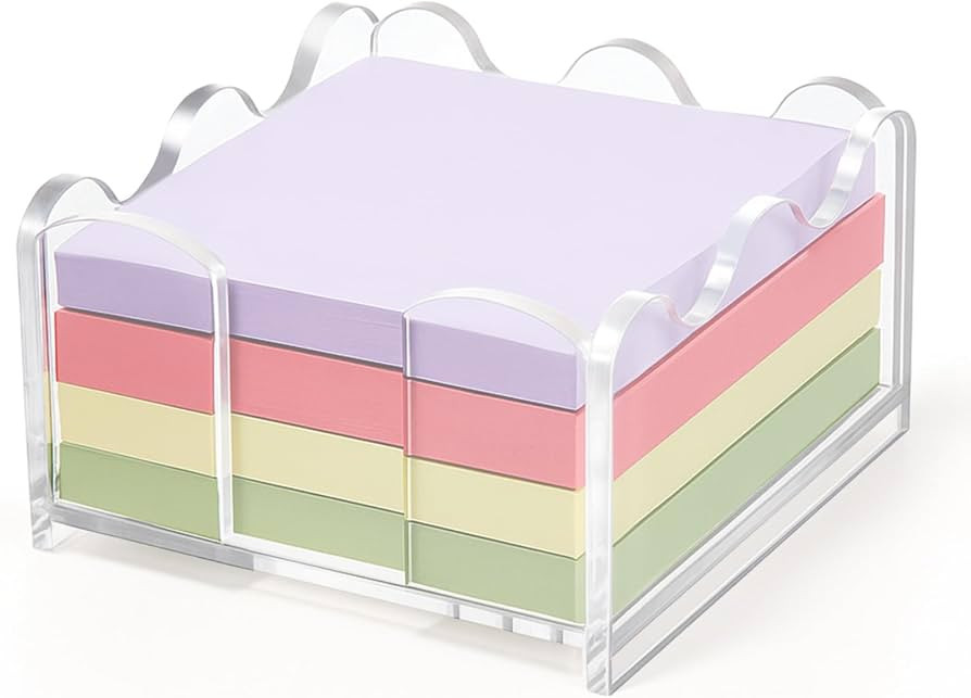 AceOrbit 1pc Scalloped Acrylic Sticky Note Holder, 3x3 Inch Clear Cute Notepad Holder Sticky Note... | Amazon (US)