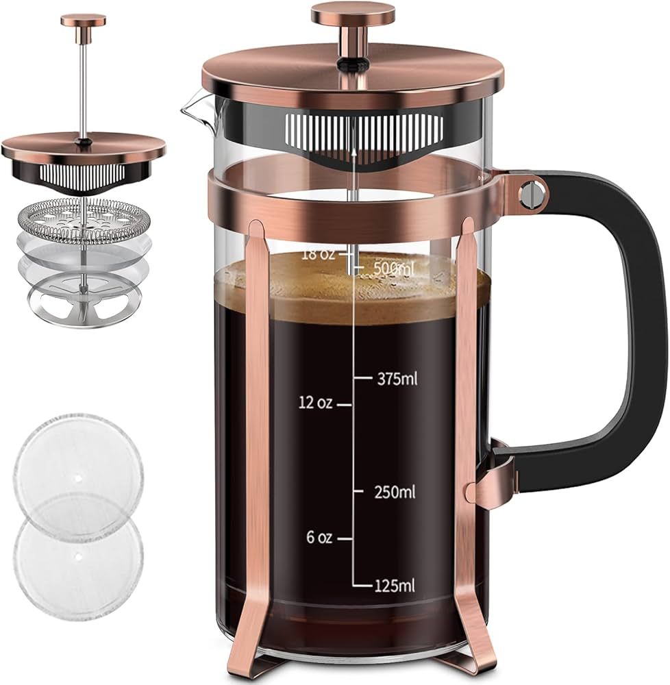 QUQIYSO Coffee Maker 304 Stainless Steel French Press with 4 Filter, Heat Resistant Durable, Easy... | Amazon (US)