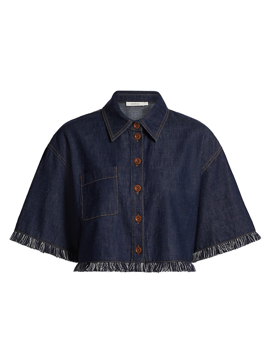 Women's Rhiannon Fringe Denim Shirt - Atlantic - Size 10 | Saks Fifth Avenue