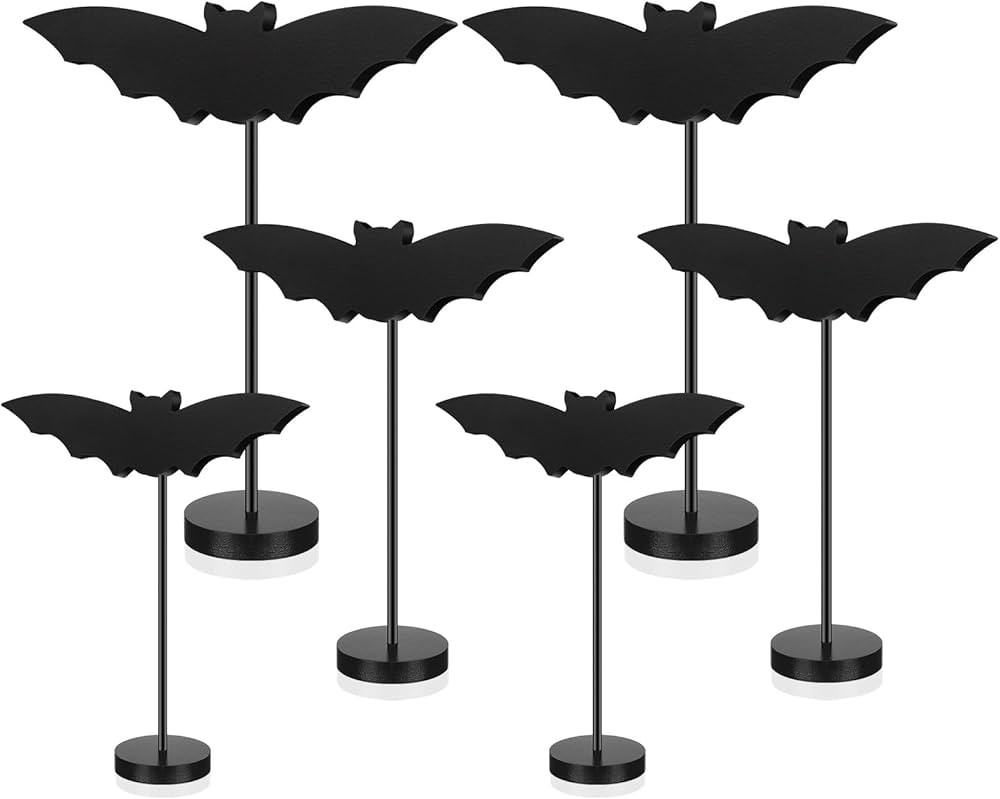 6 Pieces Halloween Table Decorations Tall Standing Bat Decor Wood Sign Block Wooden Bats Centerpi... | Amazon (US)