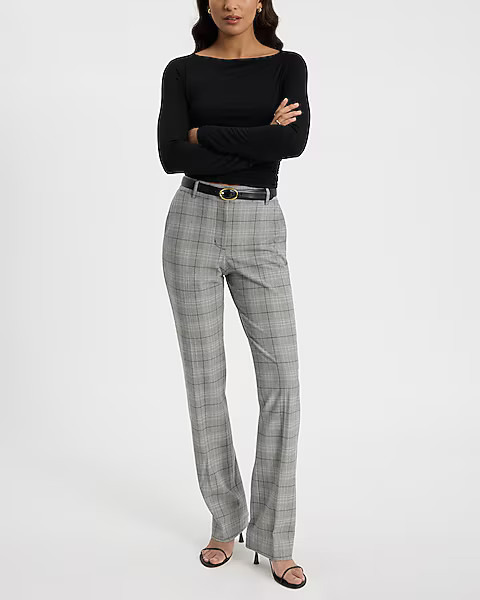 Editor Plaid Mid Rise Bootcut Pant | Express