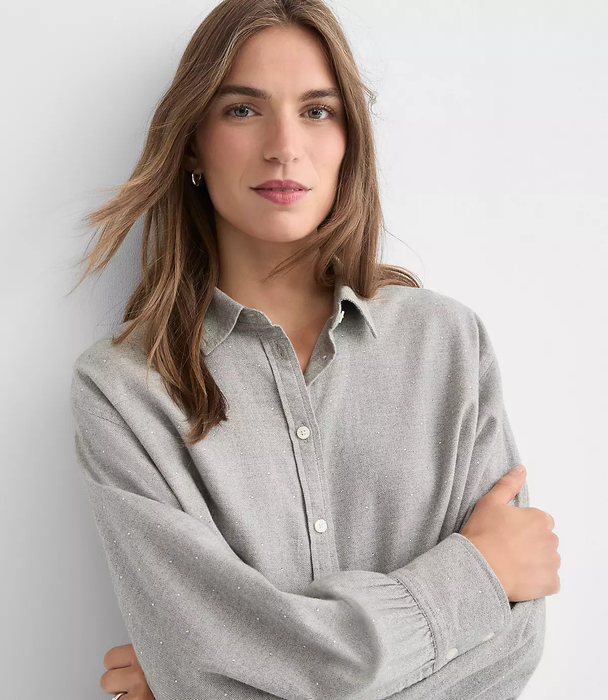 Sparkle Herringbone Modern Everyday Shirt | LOFT
