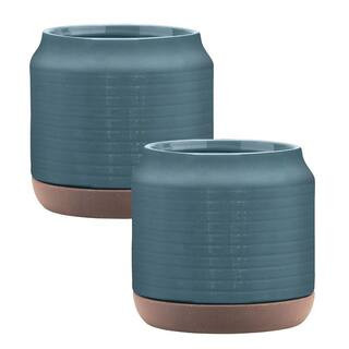 Oakland 4 qt. Ceramic Round Planter (L x 7.9 in. W x 7.87 in. H x 7.9 in.) in Blue Finish (2 Pack) | The Home Depot