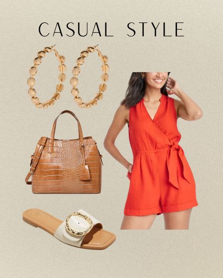 Casual Style for the summer! Get this entire style at Target. ✨

Casual women’s outfit, Target style, A New Day outfit, romper, slide sandals, satchel handbag, gold hoop earrings 