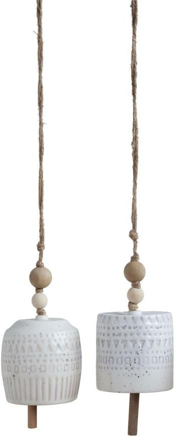 Creative Co-op 3-1/2"Dx4-1/4 H Stoneware Bell White w Wood Bead, Set of 2, 2 Styles | Amazon (US)