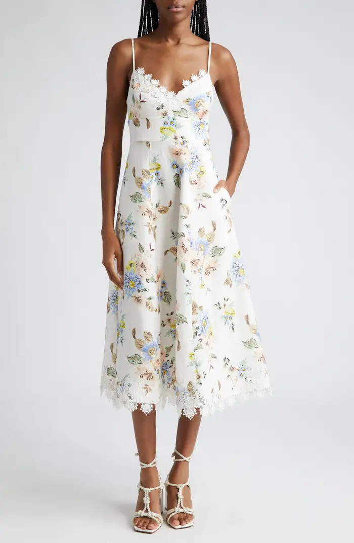 Lace Trim Floral Print Linen Sundress | Nordstrom