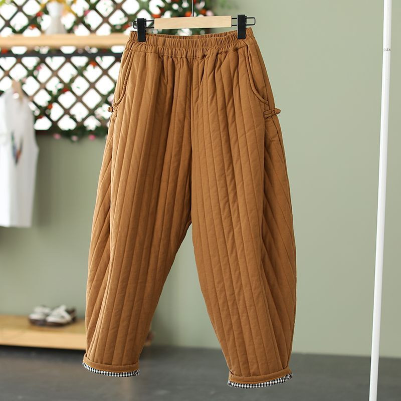 Women's Vintage Pants Trousers Frog Button Padded Quilted Loose Warm Winter | eBay US