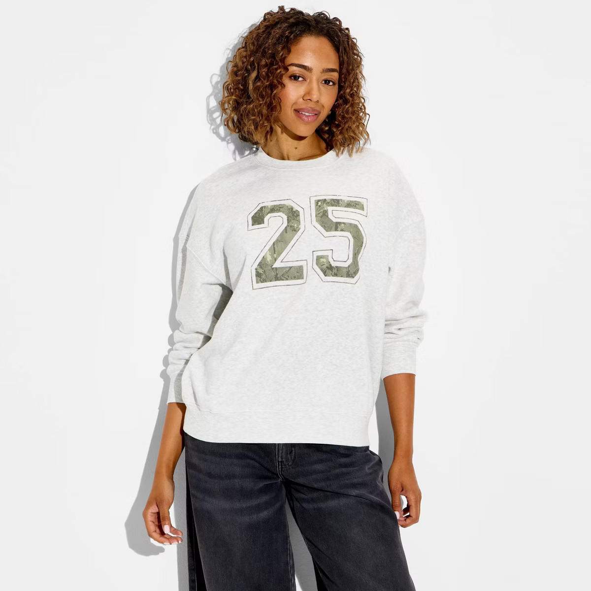 Women's 25 Camo Graphic Pullover Sweatshirt - Heather Gray | Target