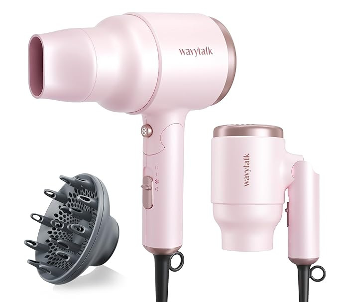 Wavytalk Blow Dryer with Diffuser, Mini Hair Dryer with Folding Handle, 1600W Quiet Lightweight H... | Amazon (US)
