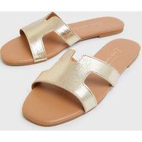 Gold Cut Out Strap Sliders New Look Vegan | New Look (UK)