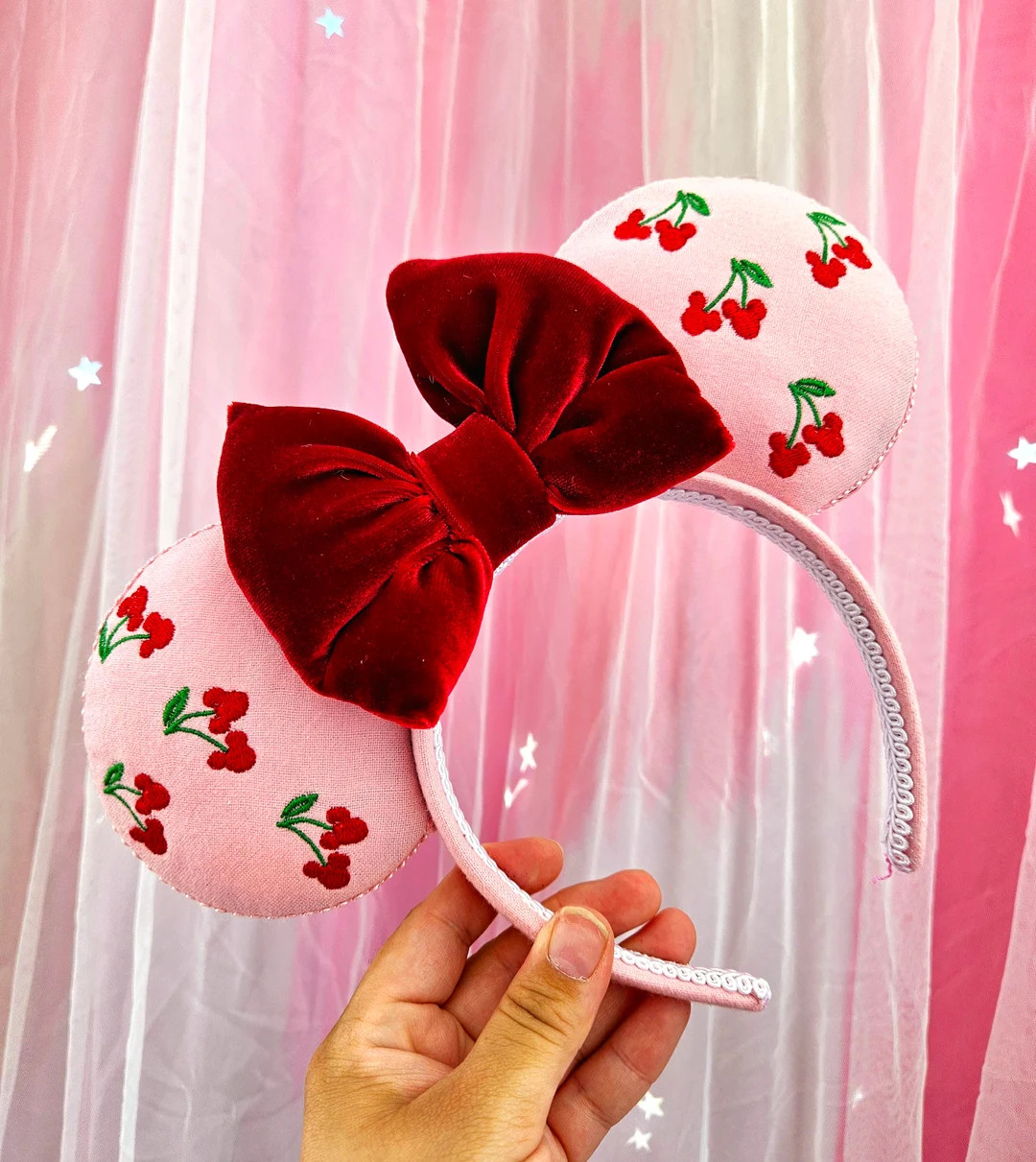 Mickey Cherry Embroidery Mouse Ears | Etsy (US)