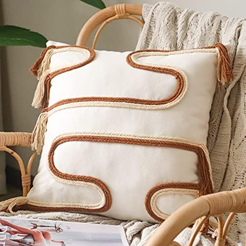 Jonhier Bohemian Throw Pillow Covers, Mid Century Simplicity Square Pillow Case with Fringes, Neu... | Amazon (US)