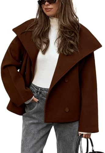 CHARTOU Womens Fall Thicken Tweed Jacket Double Breasted Lapel Collar Overcoat Wool Cropped Coffe... | Amazon (US)