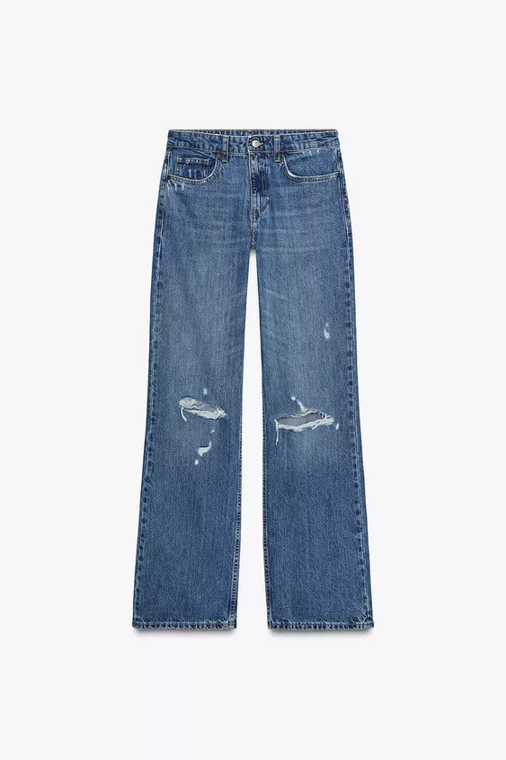TRF MID-RISE RIPPED WIDE LEG JEANS | Zara US