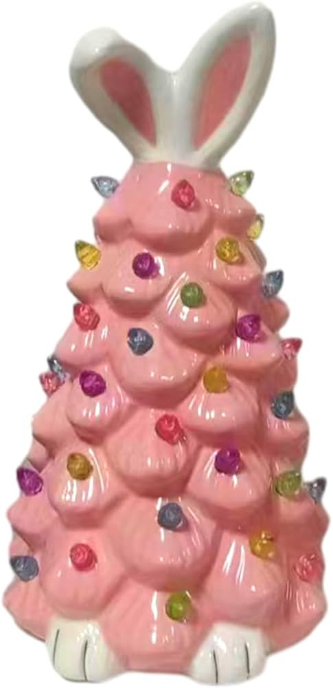 2025 Newly Lighted Easter Bunny Ceramic Tabletop Tree 9.6inch Pre-Lit Rabbit Figurines with Color... | Amazon (US)