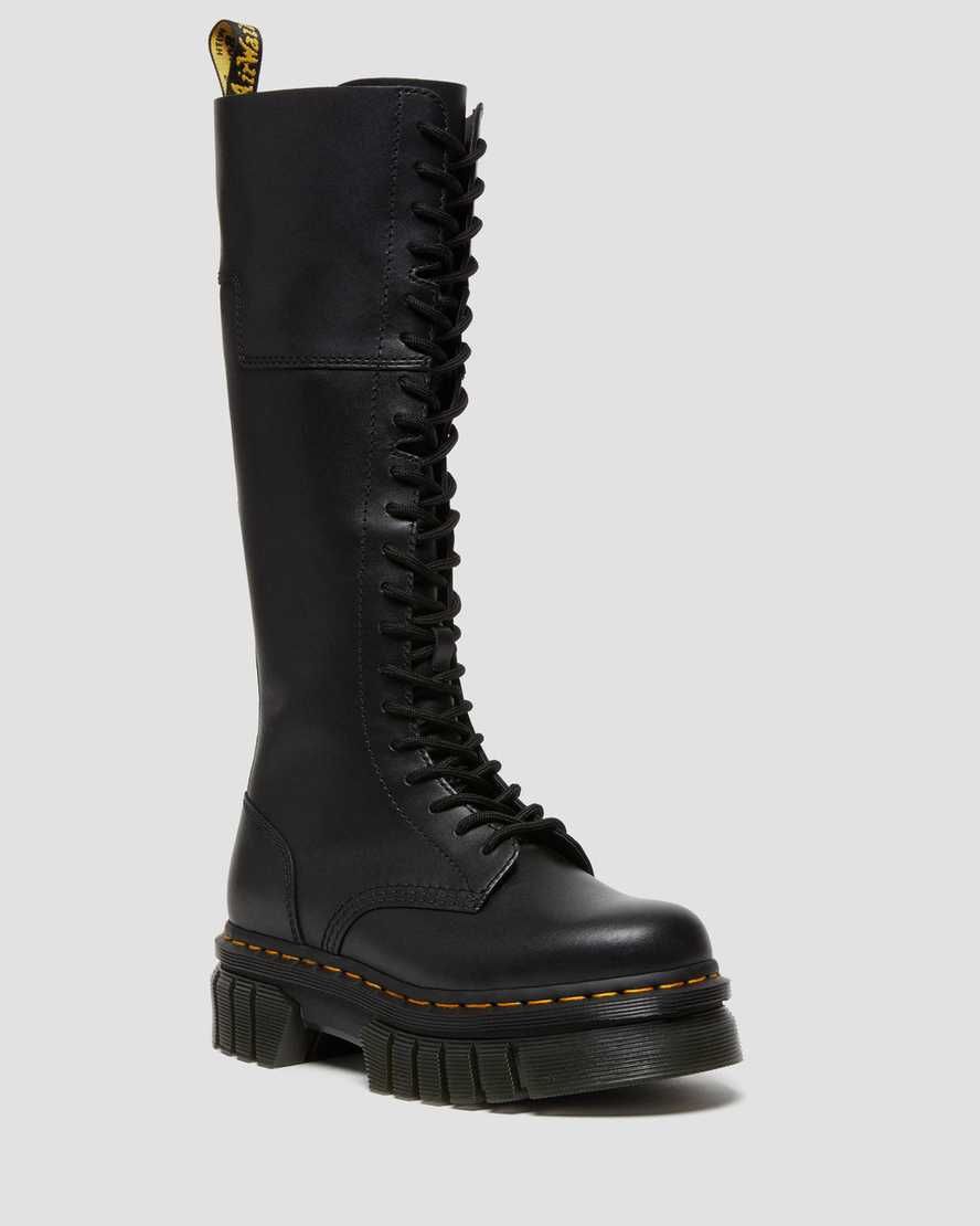 Dr. Martens, Women's Audrick 20-Eye Leather Knee High Platform Boots in Black | Dr. Martens