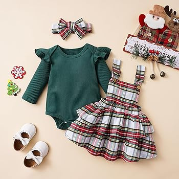 Mubineo Baby Girl Christmas Clothes Plaid Outfits Long Sleeve Romper Overall Skirt Dress Cute New... | Amazon (US)