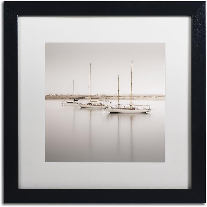Three Boats by Moises Levy in White Matte and Black Framed Artwork, 16 by 16" | Amazon (US)